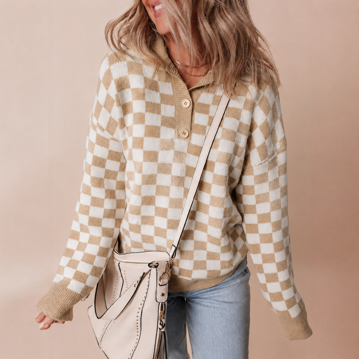 Retro Checkerboard Collar Jumper