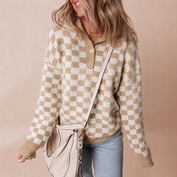 Retro Checkerboard Collar Jumper