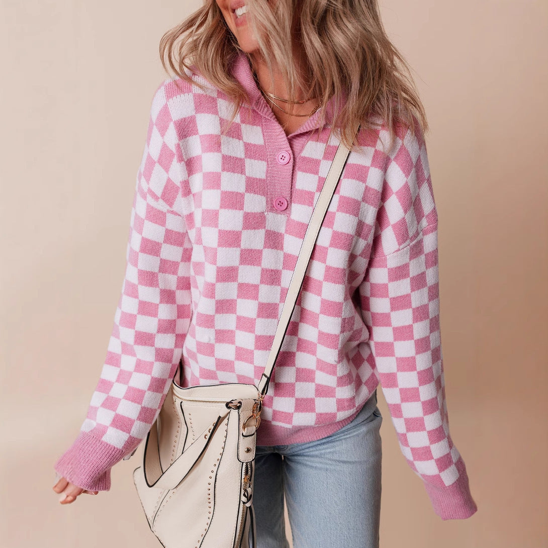 Retro Checkerboard Collar Jumper