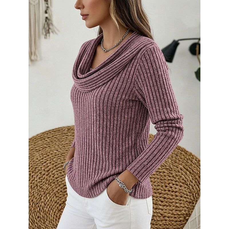 Ribbed Gathered Cowl Neck Top