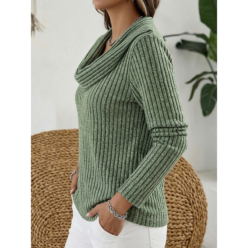 Ribbed Gathered Cowl Neck Top