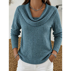 Ribbed Gathered Cowl Neck Top