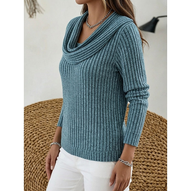 Ribbed Gathered Cowl Neck Top