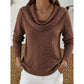 Ribbed Gathered Cowl Neck Top