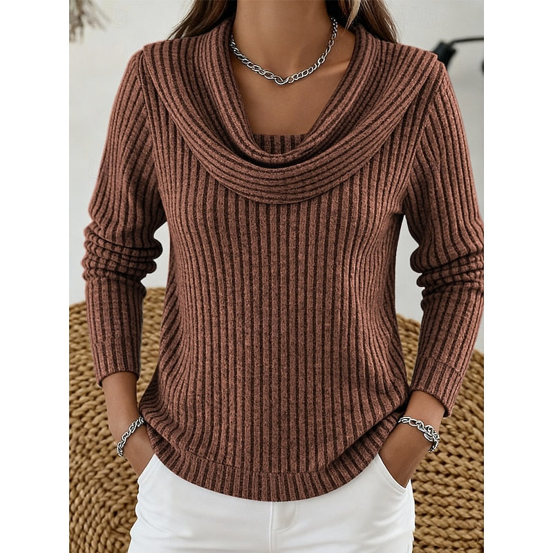 Ribbed Gathered Cowl Neck Top