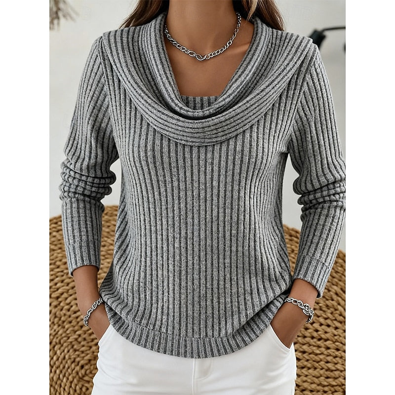 Ribbed Gathered Cowl Neck Top