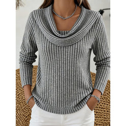 Ribbed Gathered Cowl Neck Top