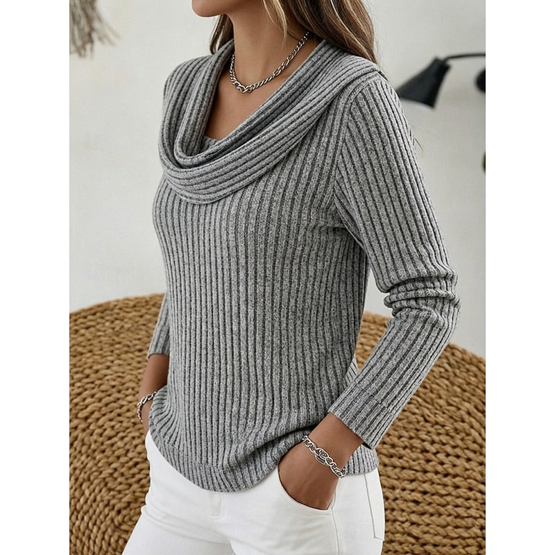 Ribbed Gathered Cowl Neck Top