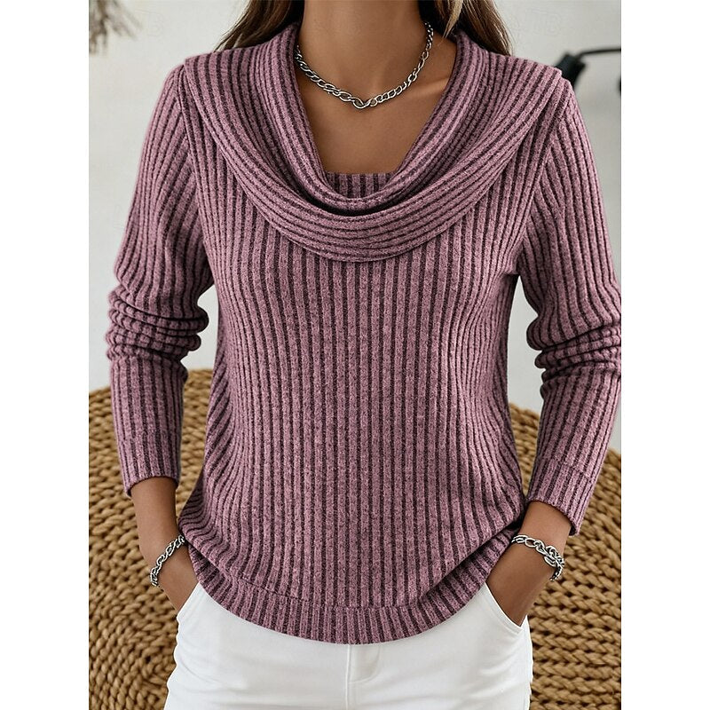 Ribbed Gathered Cowl Neck Top