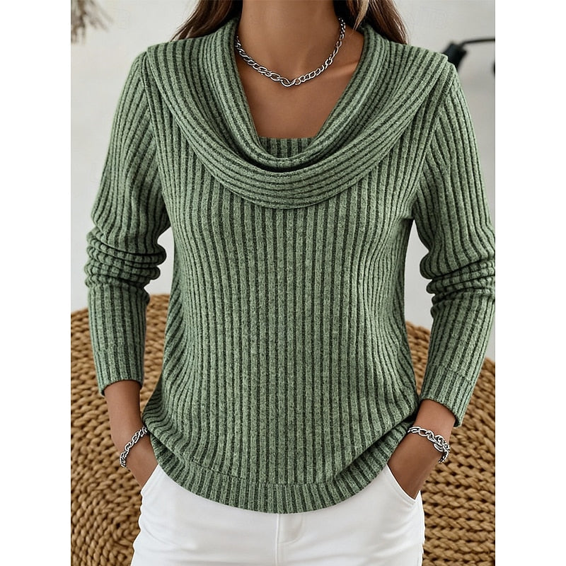 Ribbed Gathered Cowl Neck Top