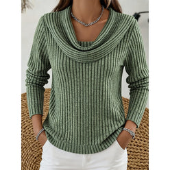 Ribbed Gathered Cowl Neck Top