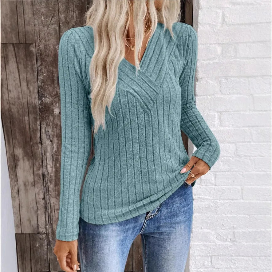 Ribbed Crossover V-Neck Jumper