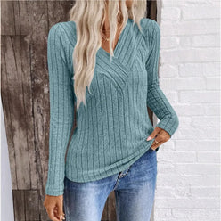 Ribbed Crossover V-Neck Jumper