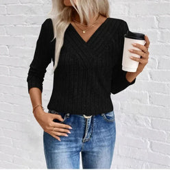 Ribbed Crossover V-Neck Jumper