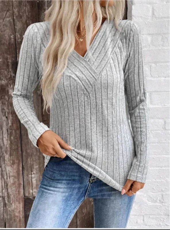 Ribbed Crossover V-Neck Jumper