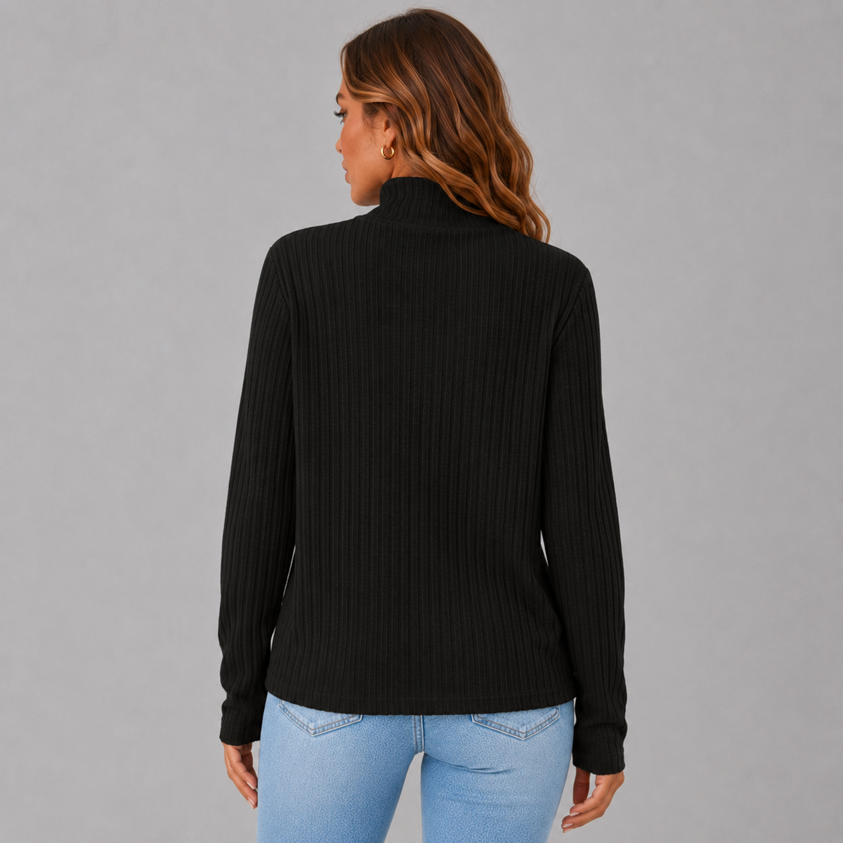 Side Button Rib Roll Neck