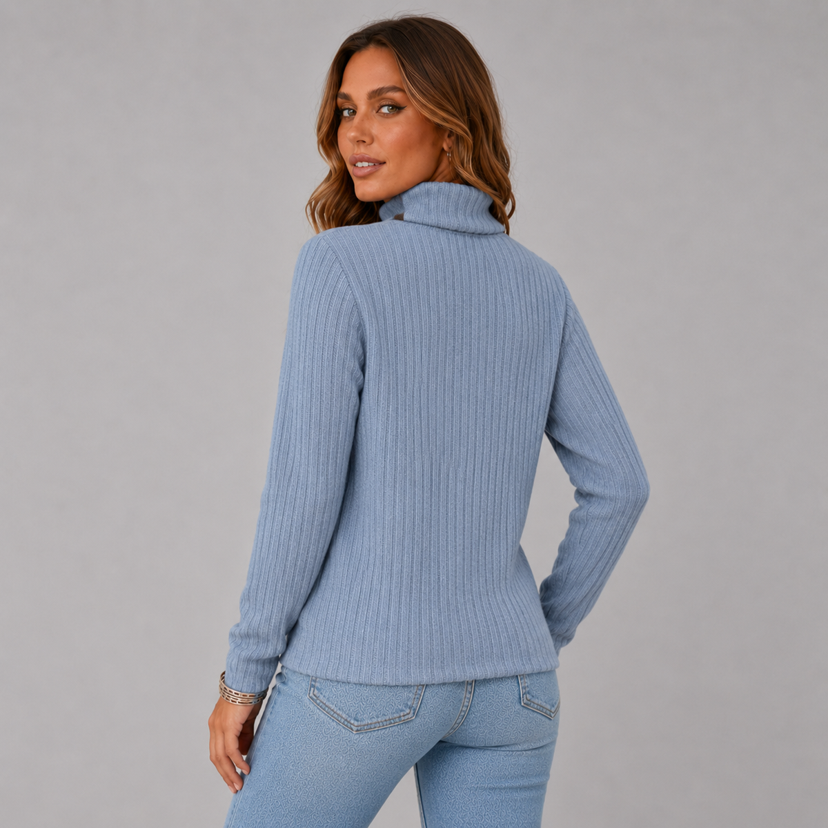 Side Button Rib Roll Neck