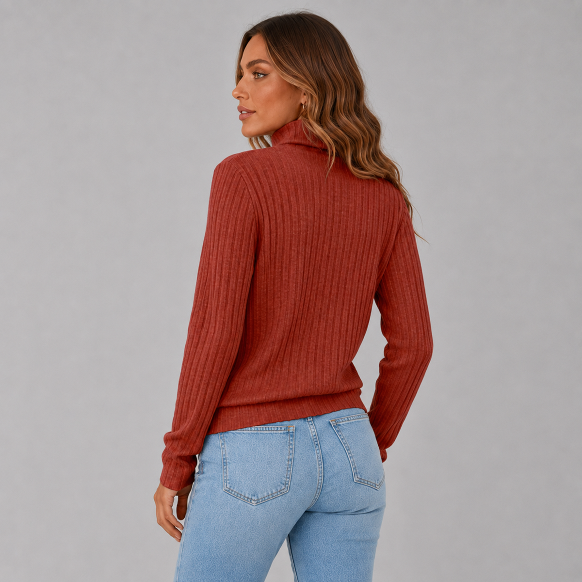 Side Button Rib Roll Neck