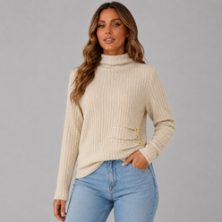 Side Button Rib Roll Neck