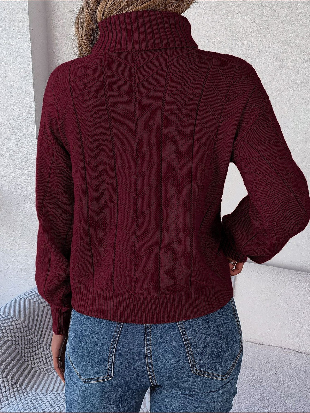 Cable Roll Neck Puff Sleeve Jumper