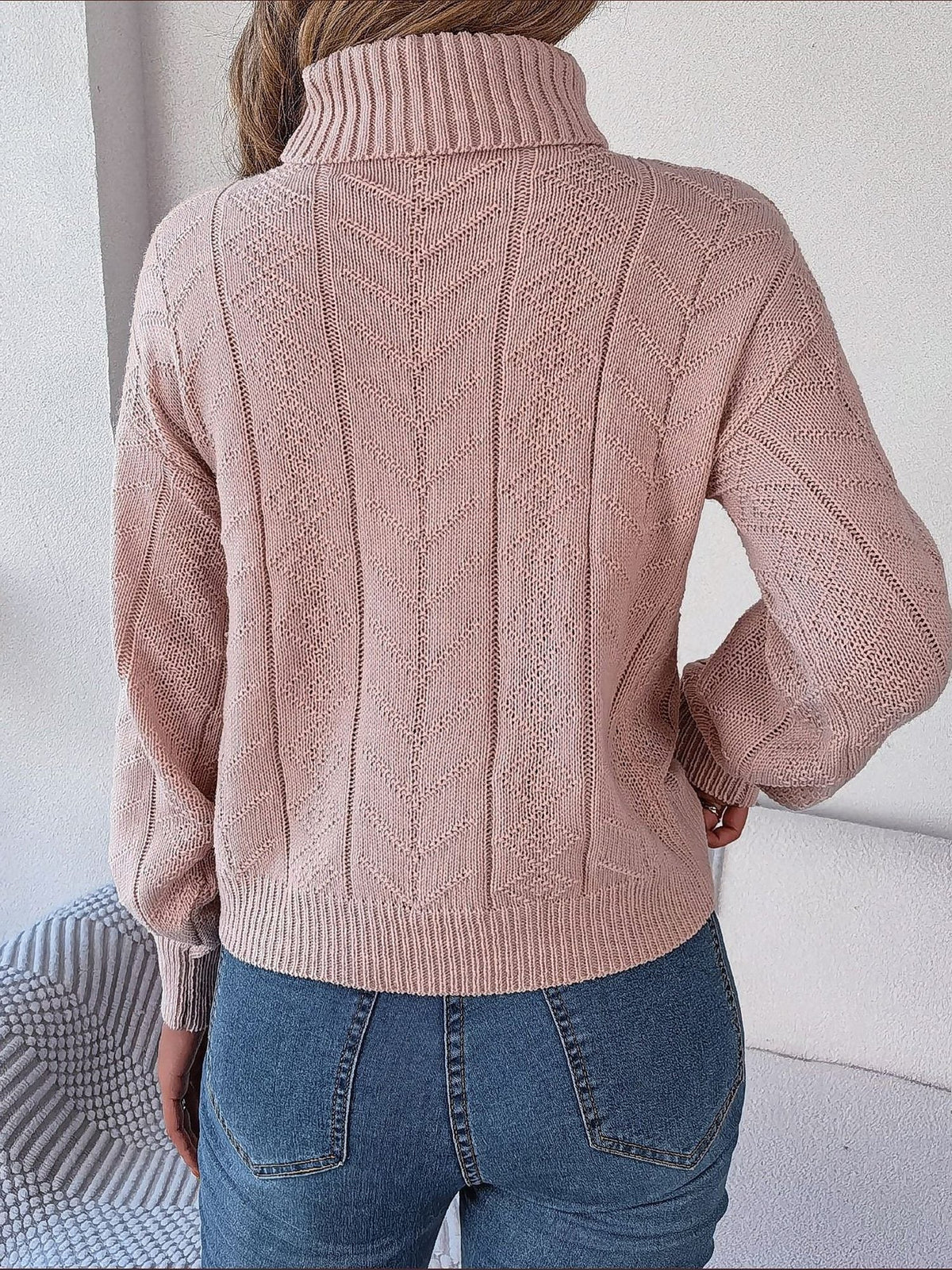 Cable Roll Neck Puff Sleeve Jumper