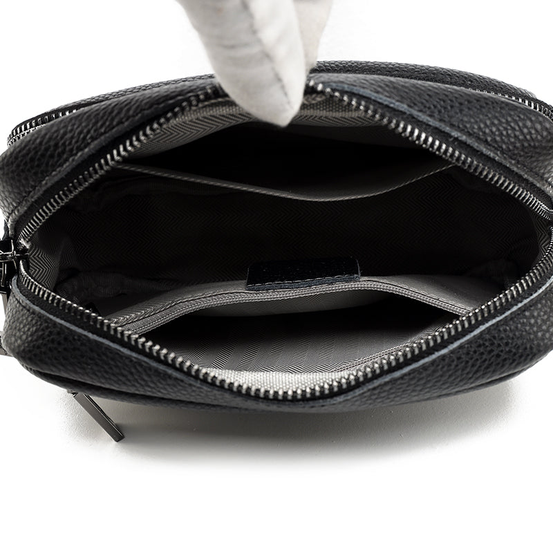 Crossbody Bag Faux Leather with Embroidered Strap and Zip Pockets