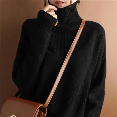 Lambswool Ribbed Roll Neck Jumper