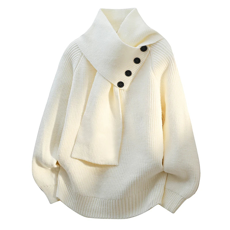 Ribbed Scarf-Neck Knit Jumper