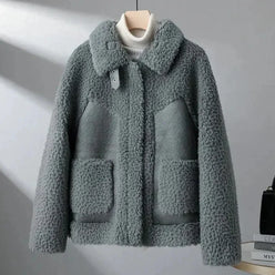 Fleece Jacket Faux Shearling with Structured Collar and Patch Pockets