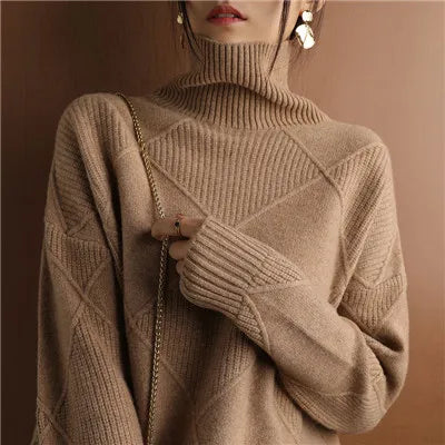 Lambswool Ribbed Roll Neck Jumper
