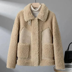 Fleece Jacket Faux Shearling with Structured Collar and Patch Pockets