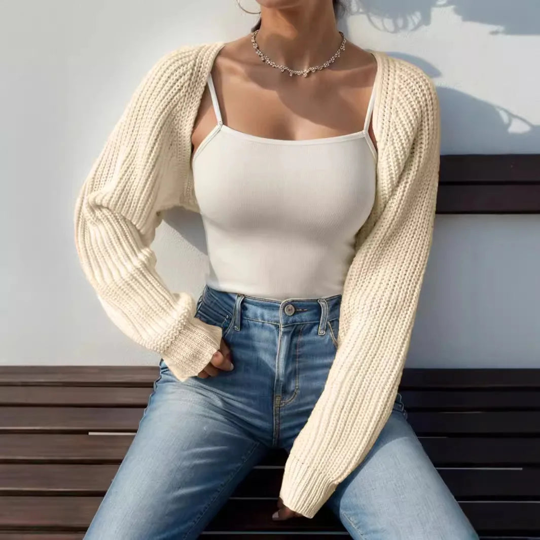 Relaxed Cropped Ribbed Knit Shrug