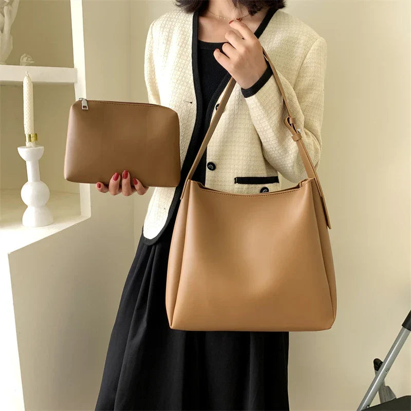 Hobo Bag Faux Leather with Matching Pouch and Adjustable Strap