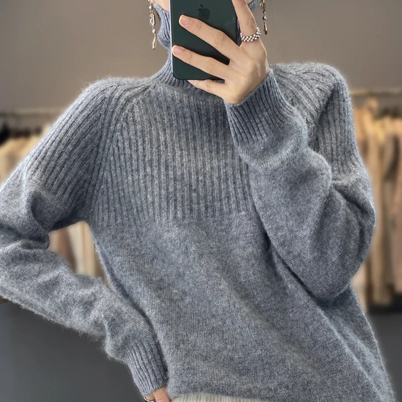 Cashmere-Feel Ribbed Roll Neck Jumper