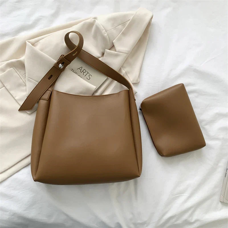Hobo Bag Faux Leather with Matching Pouch and Adjustable Strap