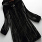 Coat Faux Fur Long with Faux Fur-Lined Hood and Covered Buttons