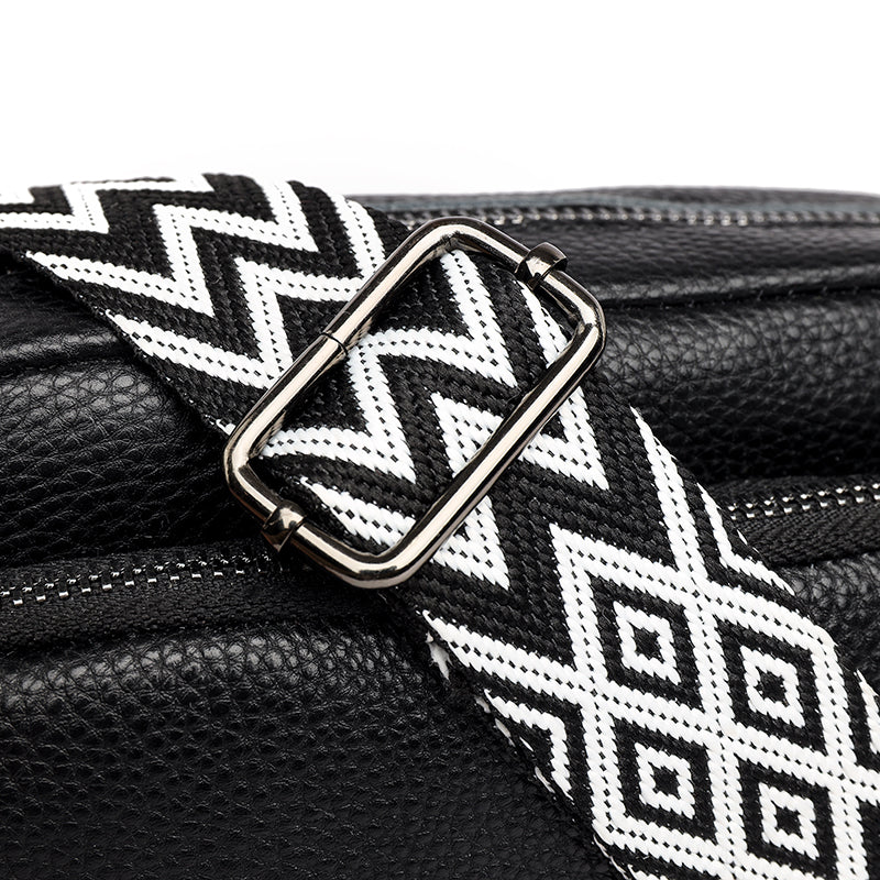 Crossbody Bag Faux Leather with Embroidered Strap and Zip Pockets