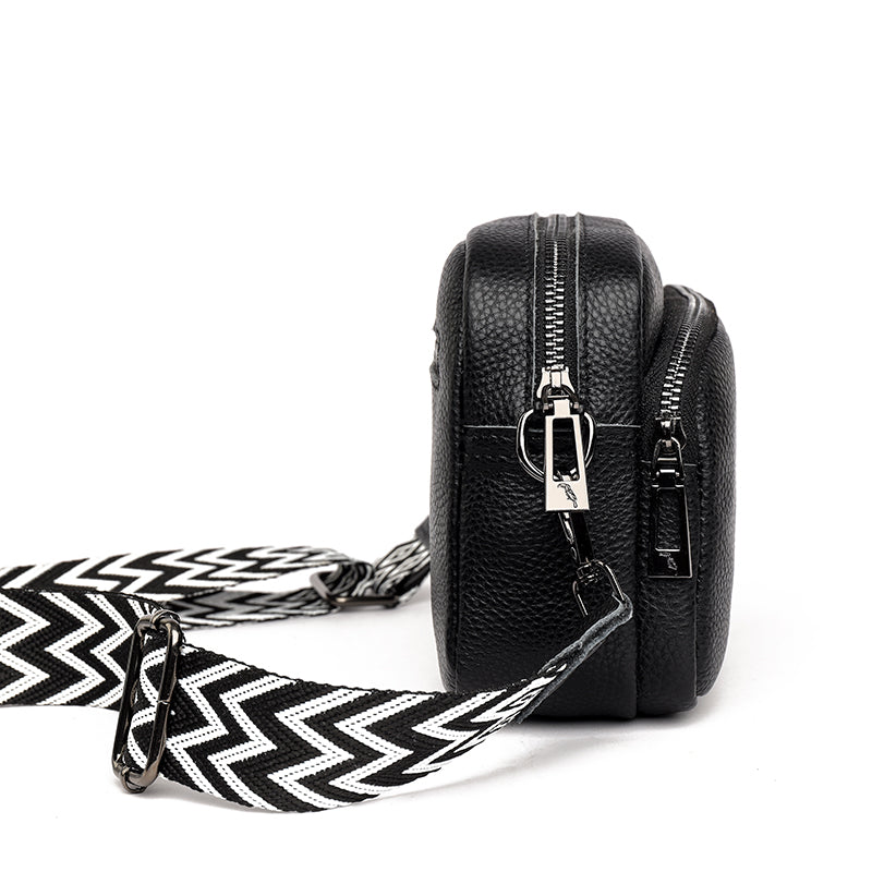 Crossbody Bag Faux Leather with Embroidered Strap and Zip Pockets