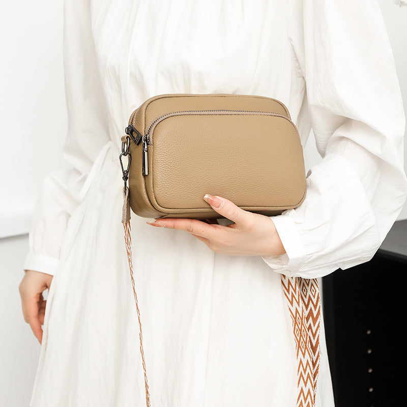 Crossbody Bag Faux Leather with Embroidered Strap and Zip Pockets