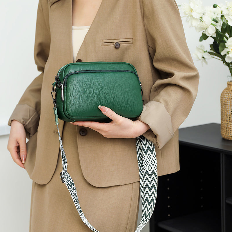Crossbody Bag Faux Leather with Embroidered Strap and Zip Pockets