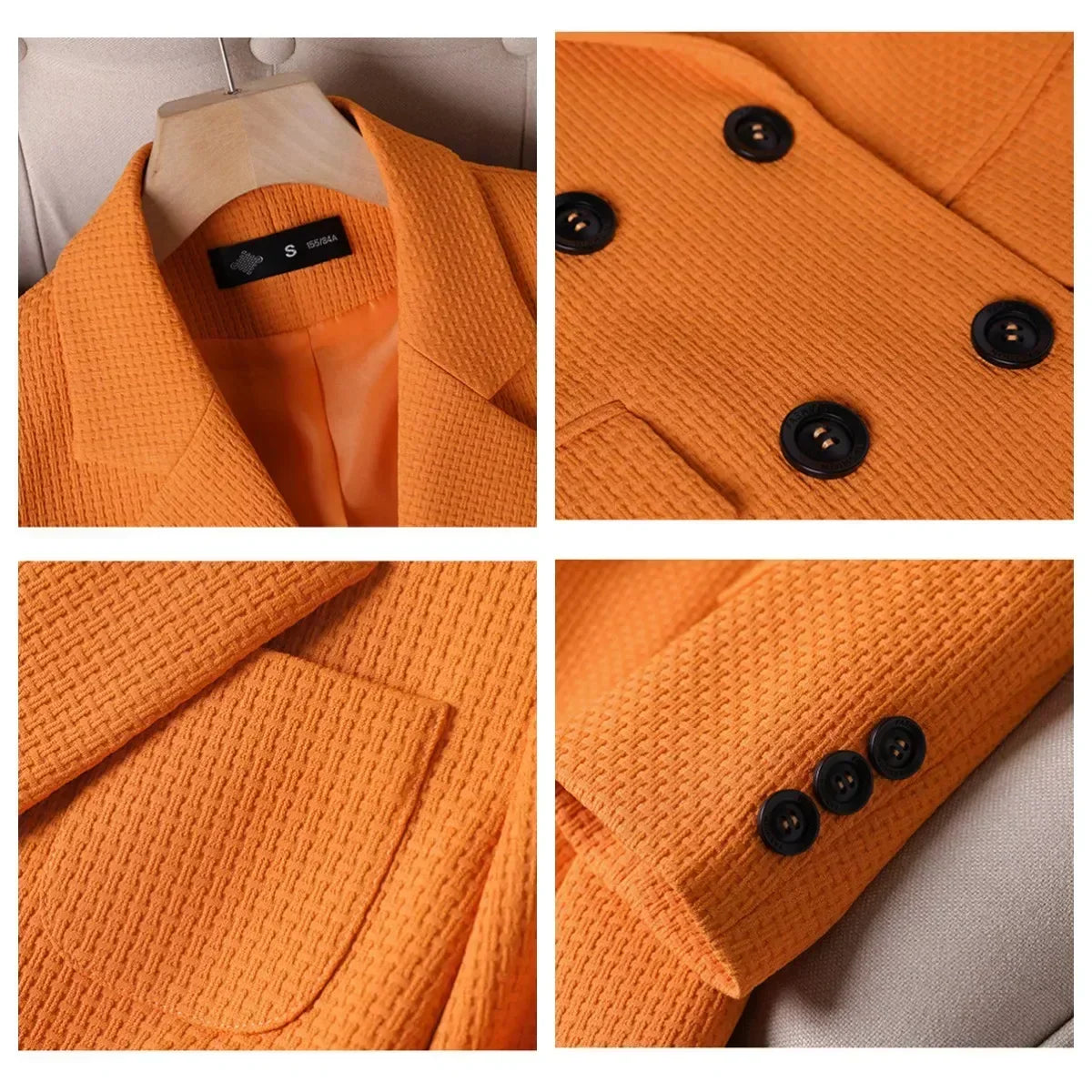 Blazer Polyester Plaid Shaped Fit with Notched Lapel