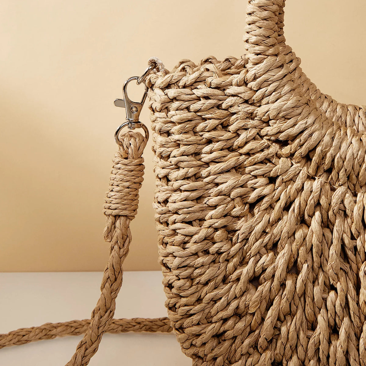 Straw Bag with Top Handles and Shoulder Strap
