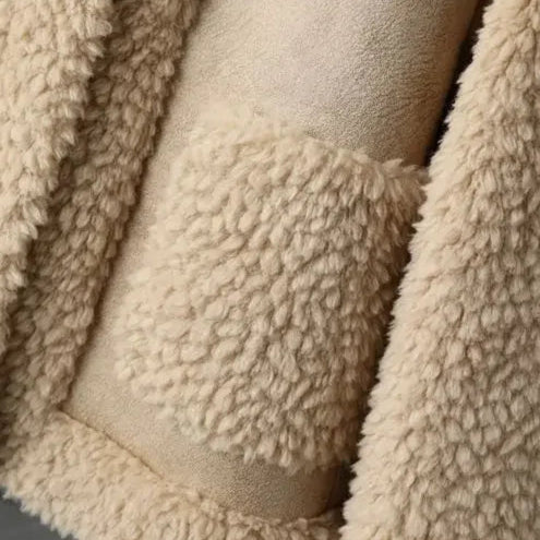 Fleece Jacket Faux Shearling with Structured Collar and Patch Pockets