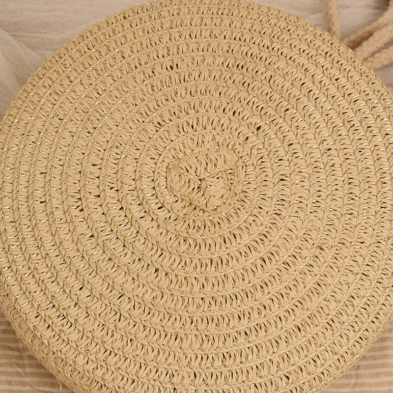 Round Straw Bag with Rope Shoulder Strap