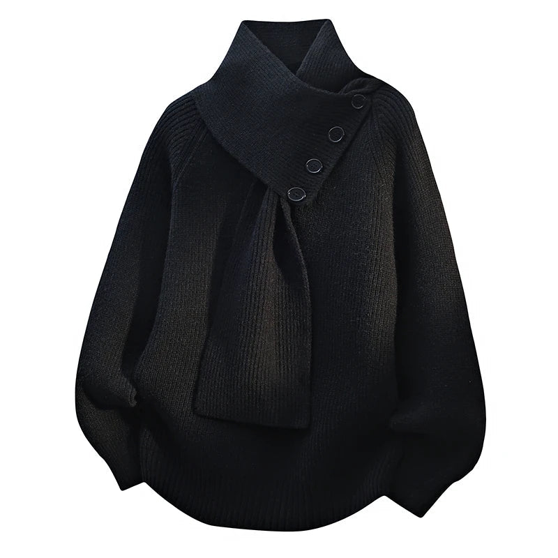 Ribbed Scarf-Neck Knit Jumper