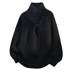 Ribbed Scarf-Neck Knit Jumper