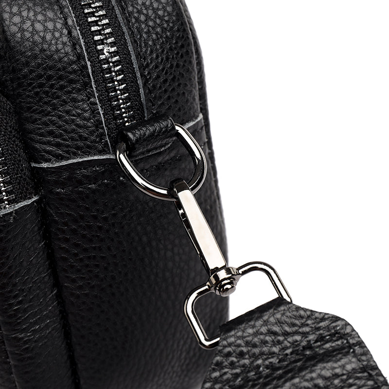 Crossbody Bag Faux Leather with Embroidered Strap and Zip Pockets