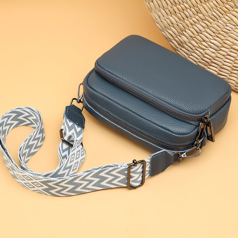 Crossbody Bag Faux Leather with Embroidered Strap and Zip Pockets