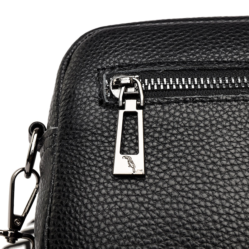 Crossbody Bag Faux Leather with Embroidered Strap and Zip Pockets