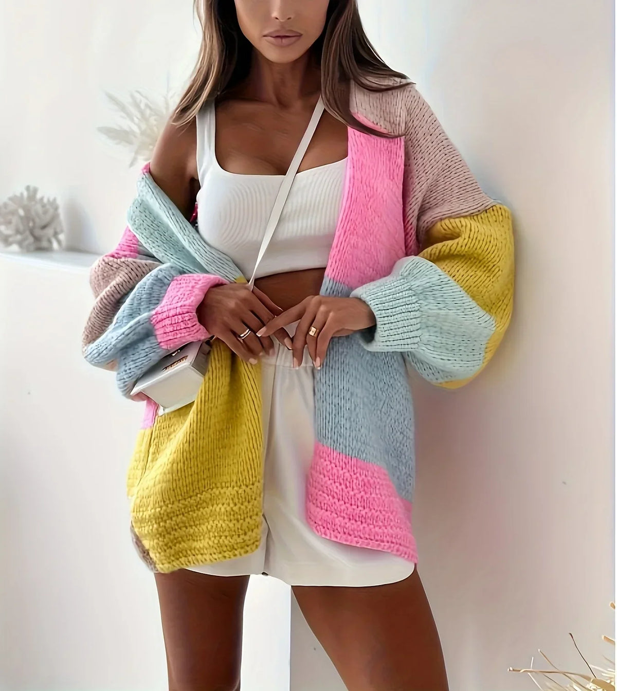 Pastel Colour Block Patchwork Cardigan